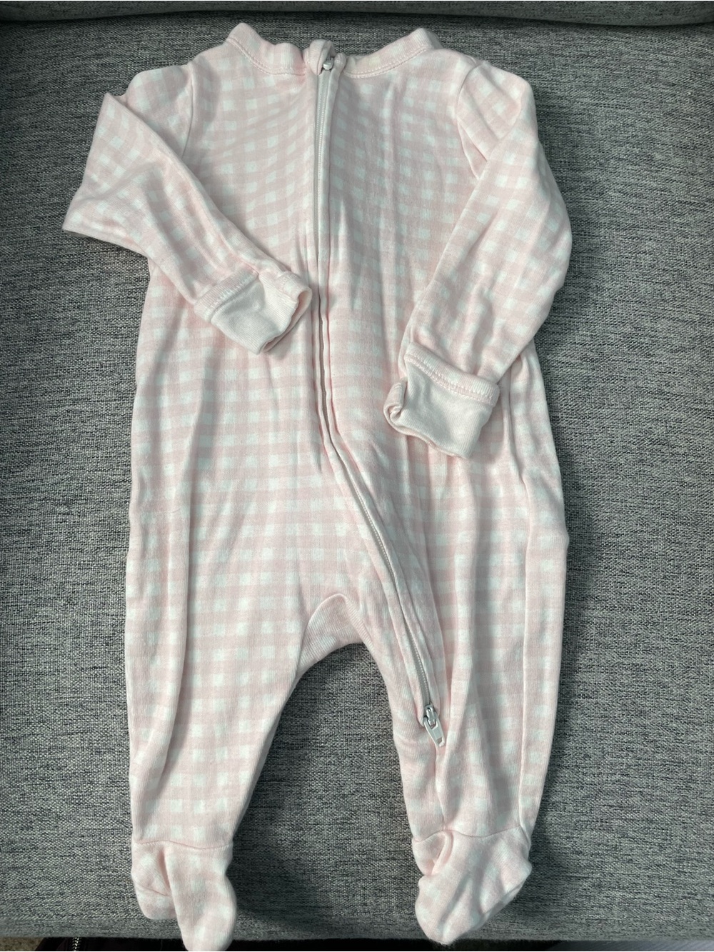 Pink Gingham Footed Baby One-Piece Zipper Sleeper